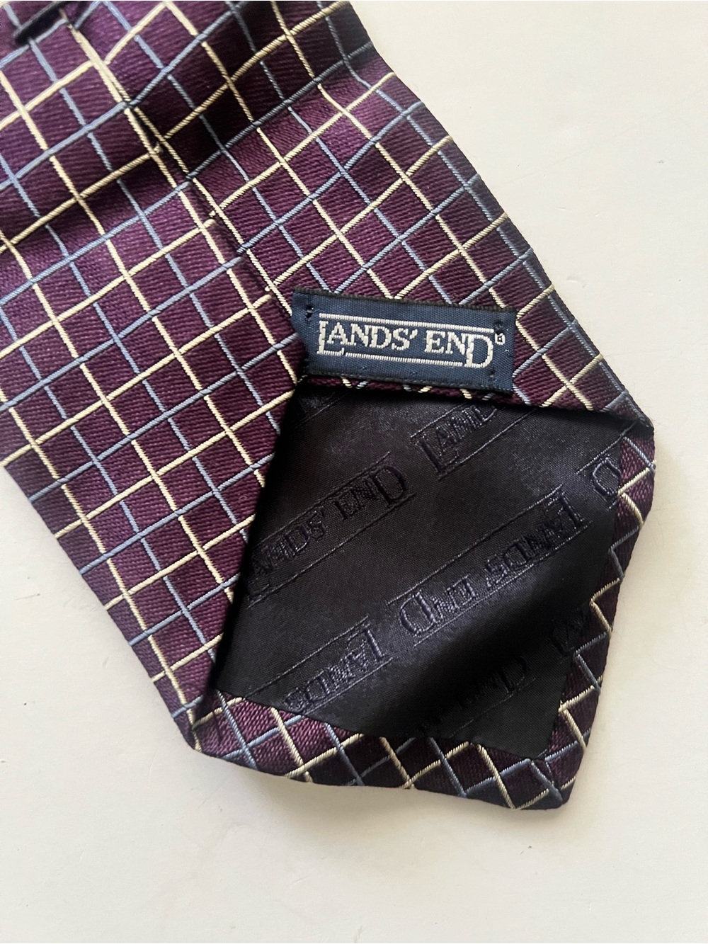 Silk Men's Tie - Deep purple with Gold and Light Blue Windowpane